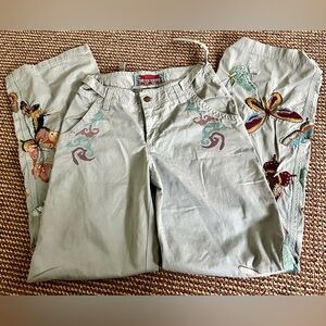 Johnny Was Biya Light Blue Embroidered Pants